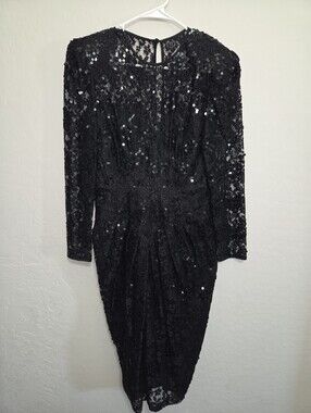 Marie St Claire Vintage 80s Sequin Floral Lace Midi Dress 10